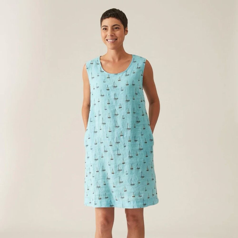 CUT LOOSE - Sailboats Linen A-Line Shift Dress M NWT